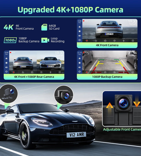 9.26'' Wireless Carplay Screen for Car with 4K Dash Cam, 1080P Backup Camera, Portable Car Stereo with Carplay Android Auto, Mirror Link, Loop Recording, GPS Navigation, AUX/FM