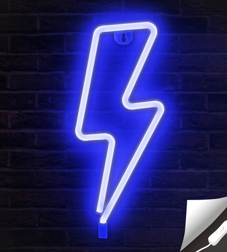 Lightning Bolt Neon Signs, USB Powered Led Lightning Bolt Light with On/Off Switch, Blue Lightning Neon Sign for Wall Decor, Hanging Led Signs, Neon Lights for Bedroom, Gaming Room Setup