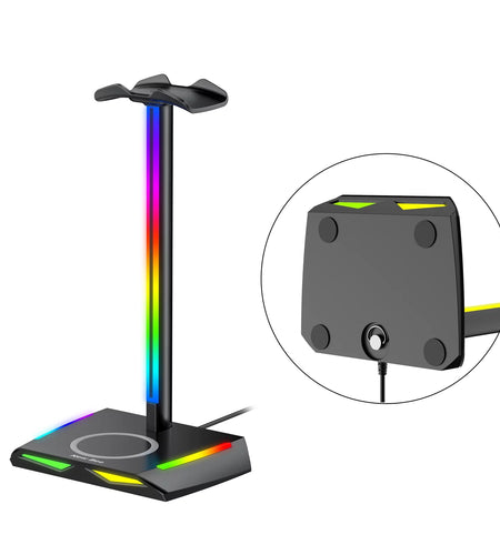 Headphone Stand with Wireless Charger Desk Headset Holder Hanger Rack for Earphone Black