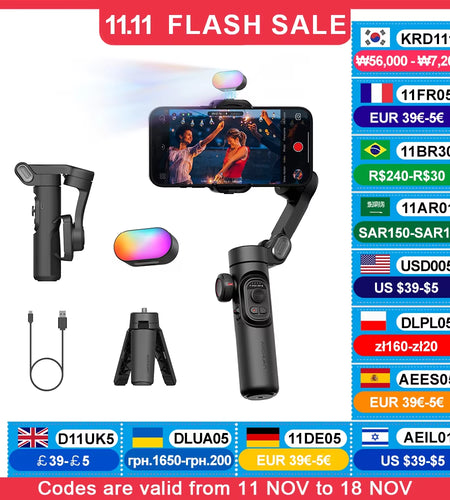 AOCHUAN 3-Axis Handheld Gimbal Stabilizer for Smartphone with Fill Light for Iphone Android Face Tracking Tiktok Vlog Smart XE