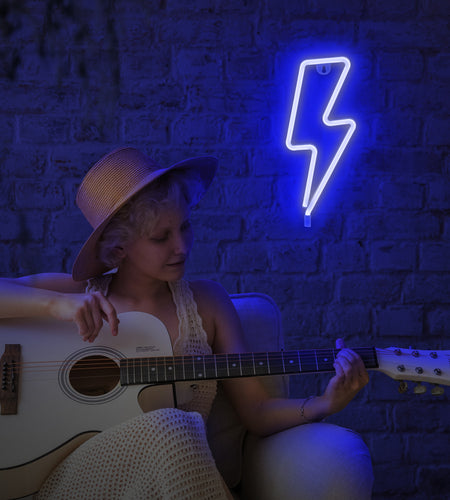 Lightning Bolt Neon Signs, USB Powered Led Lightning Bolt Light with On/Off Switch, Blue Lightning Neon Sign for Wall Decor, Hanging Led Signs, Neon Lights for Bedroom, Gaming Room Setup