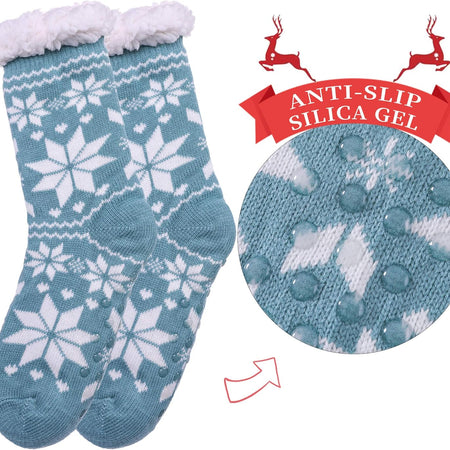 Women'S Winter Super Soft Warm Cozy Fuzzy Snowflake Deer Fleece-Lined with Grippers Slipper Socks