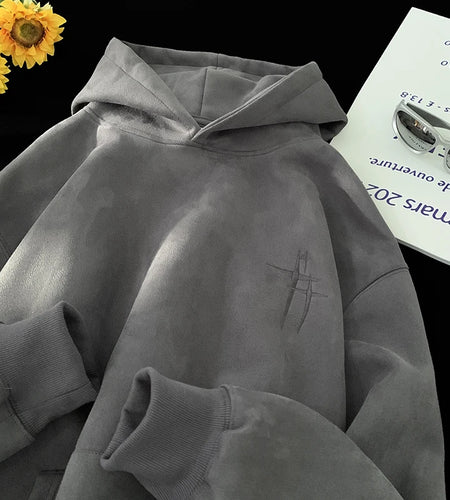 2023 Men'S Streetwear Vintage Embroidered Suede Hooded Sweatshirt High Quality Hoodie Fashion Hip Hop Unisex Pullover Y2K Clothe