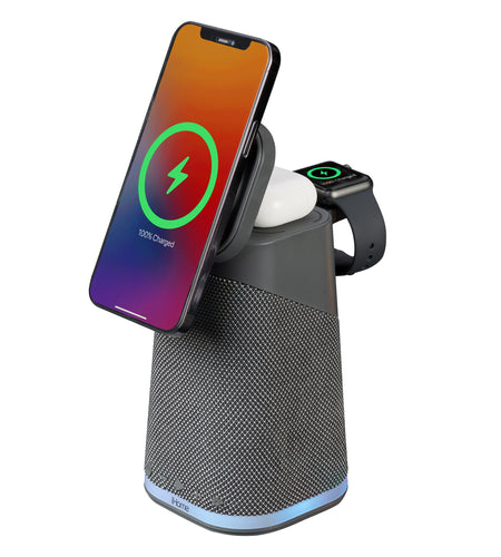 IBT70 Triple Wireless Charging Stand with Bluetooth Speaker