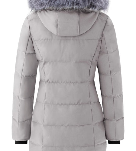 Women'S Quilted Puffer Coat Winter Jacket with Removable Hood Charcoal M