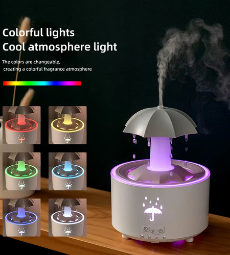 Creative Umbrella Water Drop Air Humidifier with Colorful Light Raindrop Aroma Essential Oil Diffuser Aromatherapy Humidifier
