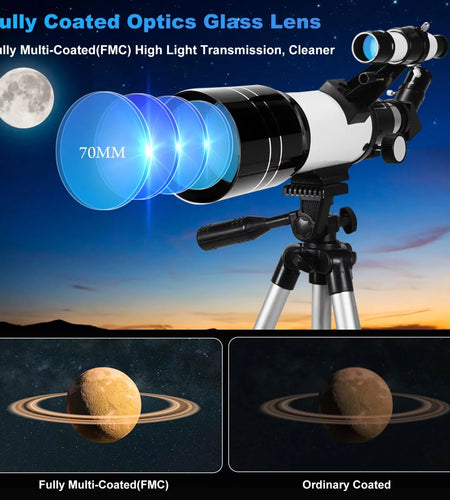 Telescope for Adults Astronomy, 300/70 Portable Refractor Telescope (15X-150X) with a Phone Adapter & Adjustable Tripod for Kids Astronomy Beginners, Xmas Birthday Gifts for Adults Kids