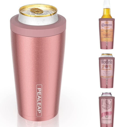 4 in 1 Insulated Slim Can Cooler for 12 OZ Cans and Beer Bottle - Keep 8 Hours Cold, Easy to Hold - Stainless Steel Can Holder, Double Walled Can Insulator for Hard Seltzer and More (Rose Gold)