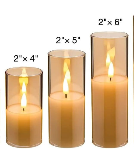 Gold Glass Flameless Candles with Remote, Flickering Slim Tall LED Wax Candles, Battery Operated Pillar Votive Candles Set of 5