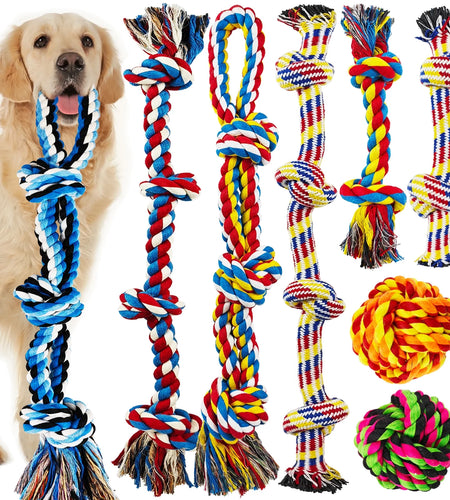 Large Dog Chew Toys for Aggressive Chewers, 12 Pack Indestructible Dog Rope Toys for Large Breeds, Heavy Duty Dental Cotton Rope Dog Toys, Puppy Teething Chew Toys, Tug of War Dog Toy