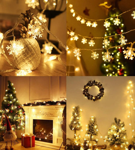 Christmas Lights, Snowflake String Lights Battery Operated Waterproof, LED Fairy Lights for Xmas Garden Patio Bedroom Party Decor Christmas Decorations, 5 Pack
