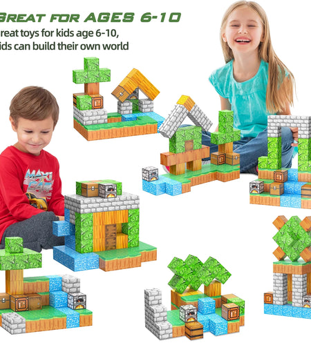 Magnetic Building Blocks-Build Mine Magnet World Set, Gift for Girls Boys Toys Age 4-6 5-7 8-13 STEM Fidget Building Cube Sensory Kids Games