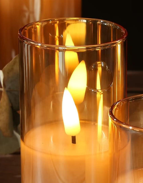 Load image into Gallery viewer, Gold Glass Flameless Candles with Remote, Flickering Slim Tall LED Wax Candles, Battery Operated Pillar Votive Candles Set of 5
