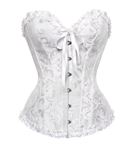 White Corset Top plus Size Women Bustier Overbust Sexy Lace up Floral Lingerie Vintage Victorian Fashion Black Red Dropshipping