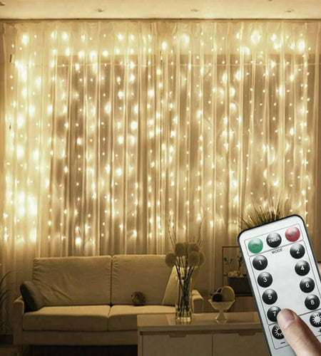 Window Curtain Light,300Led 9.8X9.8Ft White Twinkle Lights,Usb Plug-In 8 Modes Fairy Hanging String Light with Remote for Bedroom, Wedding, Party, Wall