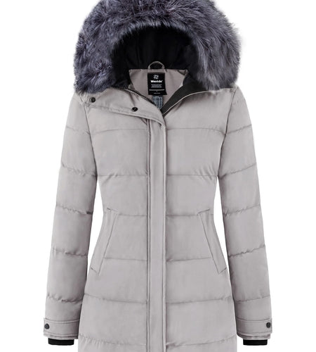 Women'S Quilted Puffer Coat Winter Jacket with Removable Hood Charcoal M