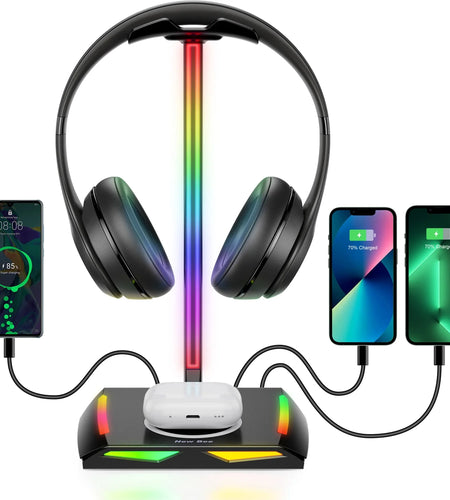 Headphone Stand with Wireless Charger Desk Headset Holder Hanger Rack for Earphone Black