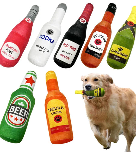 Funny Plush Dog Toys Beer Bottle Shaped Small Large Dogs Squeak Sound Clean Teeth Chew Toy Pets Interactive Playing Supplies